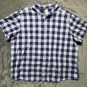ROWM Mens Short Sleeve Button Down Shirt 2XB Big Tall Blue Gingham‎ Plaid